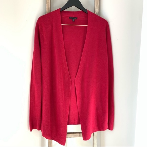 Eileen Fisher Tencel Silk Blend Angled Cardigan Radish Size Medium - Picture 2 of 15